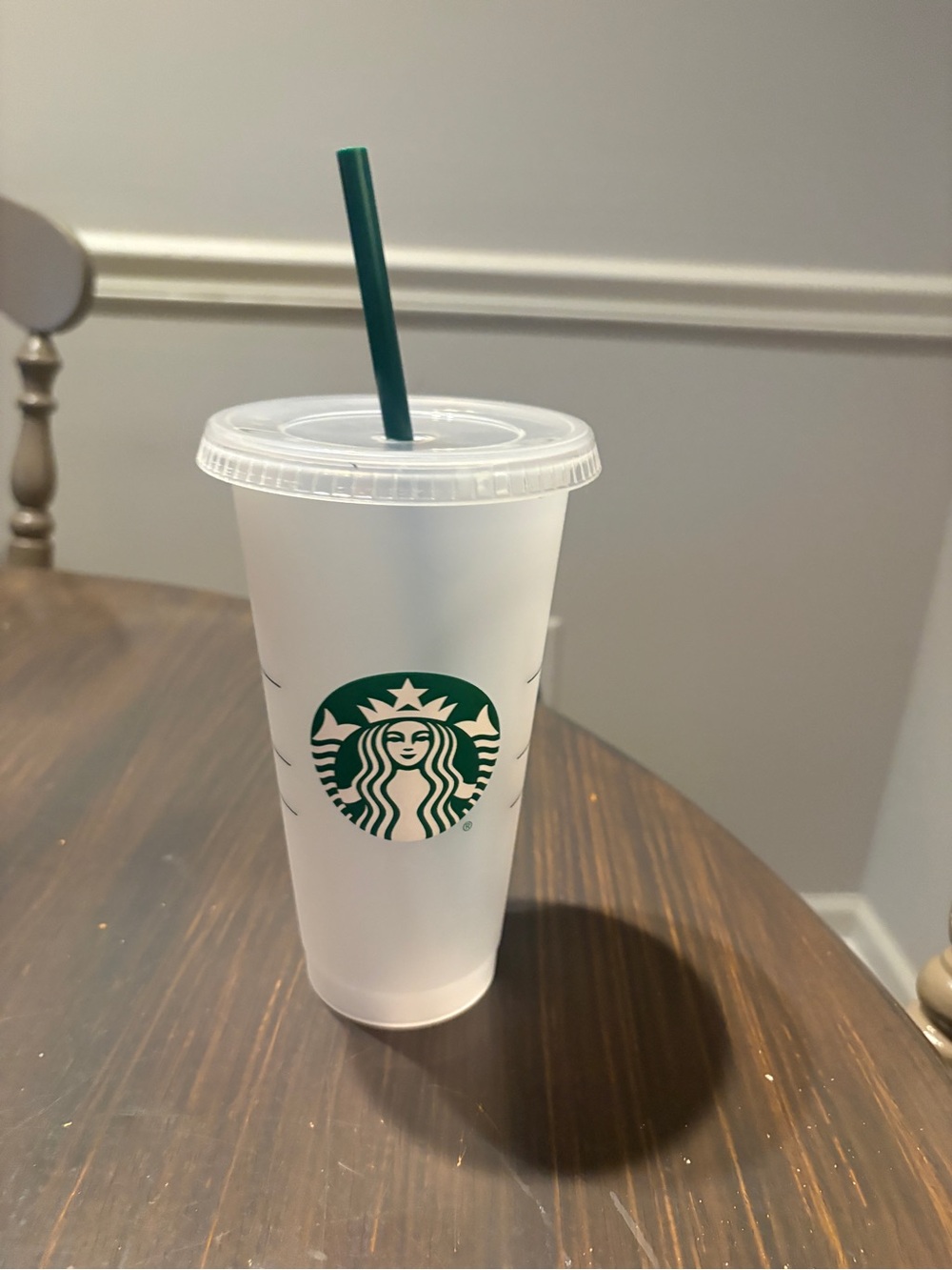 Starbucks Frosted White Cold Cup with Green Logo and Straw